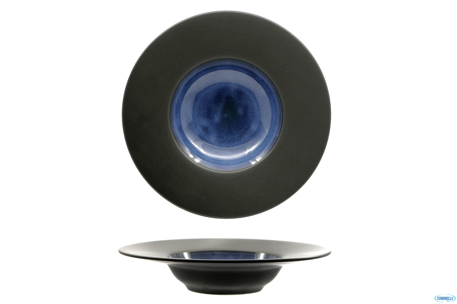 Madeira-Pasta Bowl Cm.27,2 Nero-Blu In Porcellana H5064-N147 — Agapè  Forniture